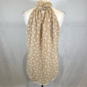 White House Black Market tan and white polka dot halter top size medium